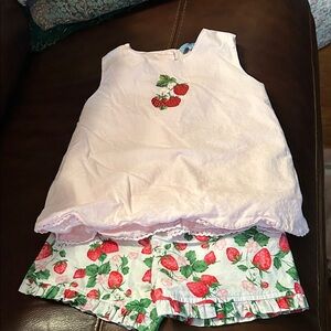 Strawberry Embroidered Kids Matching Set - Pink & White